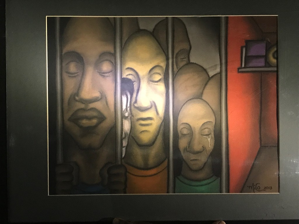 Pastel on Chalk depicting prison and closet